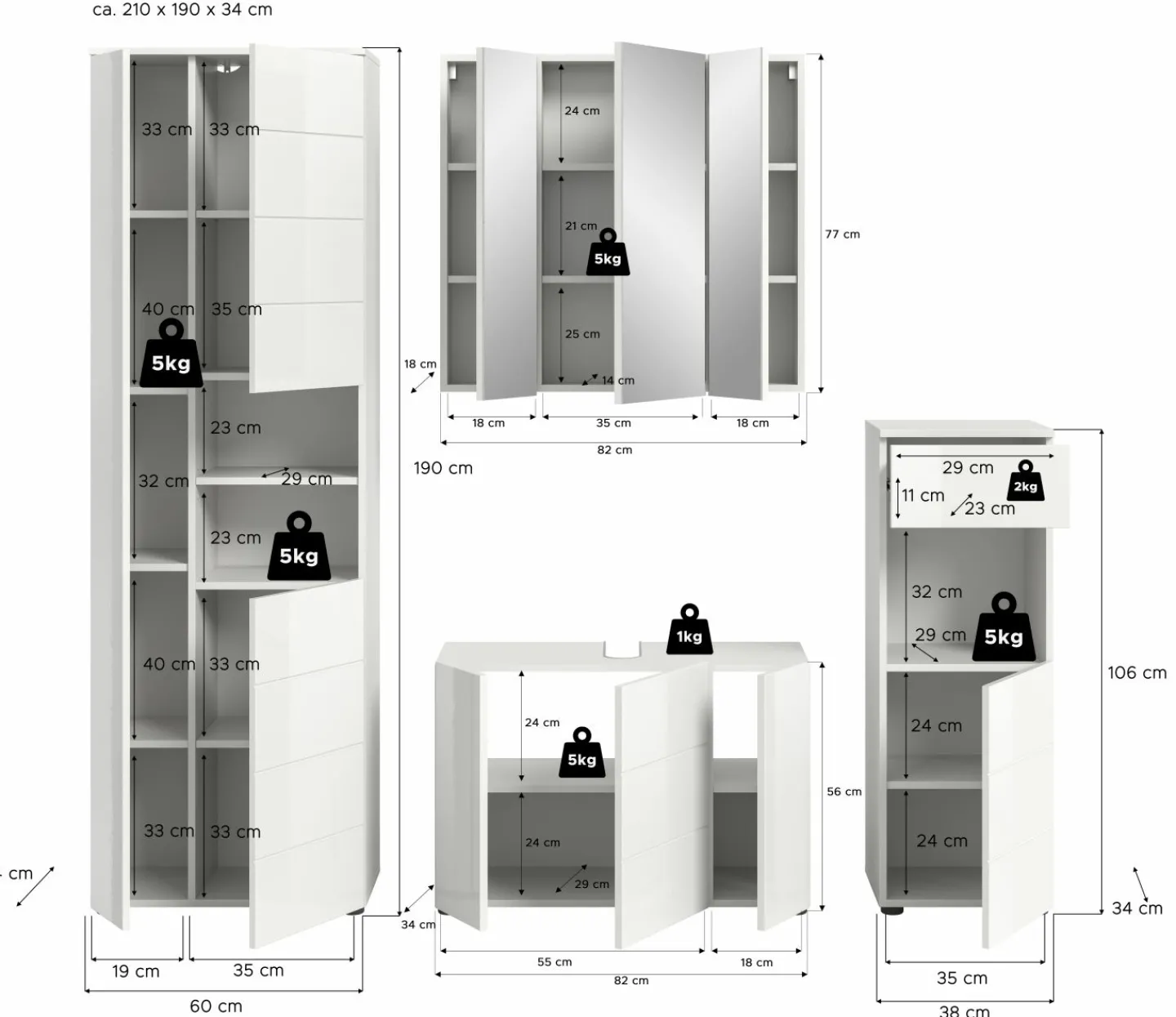 Xonox Badkombination 4-teilig AMBO* Badmöbel-Sets