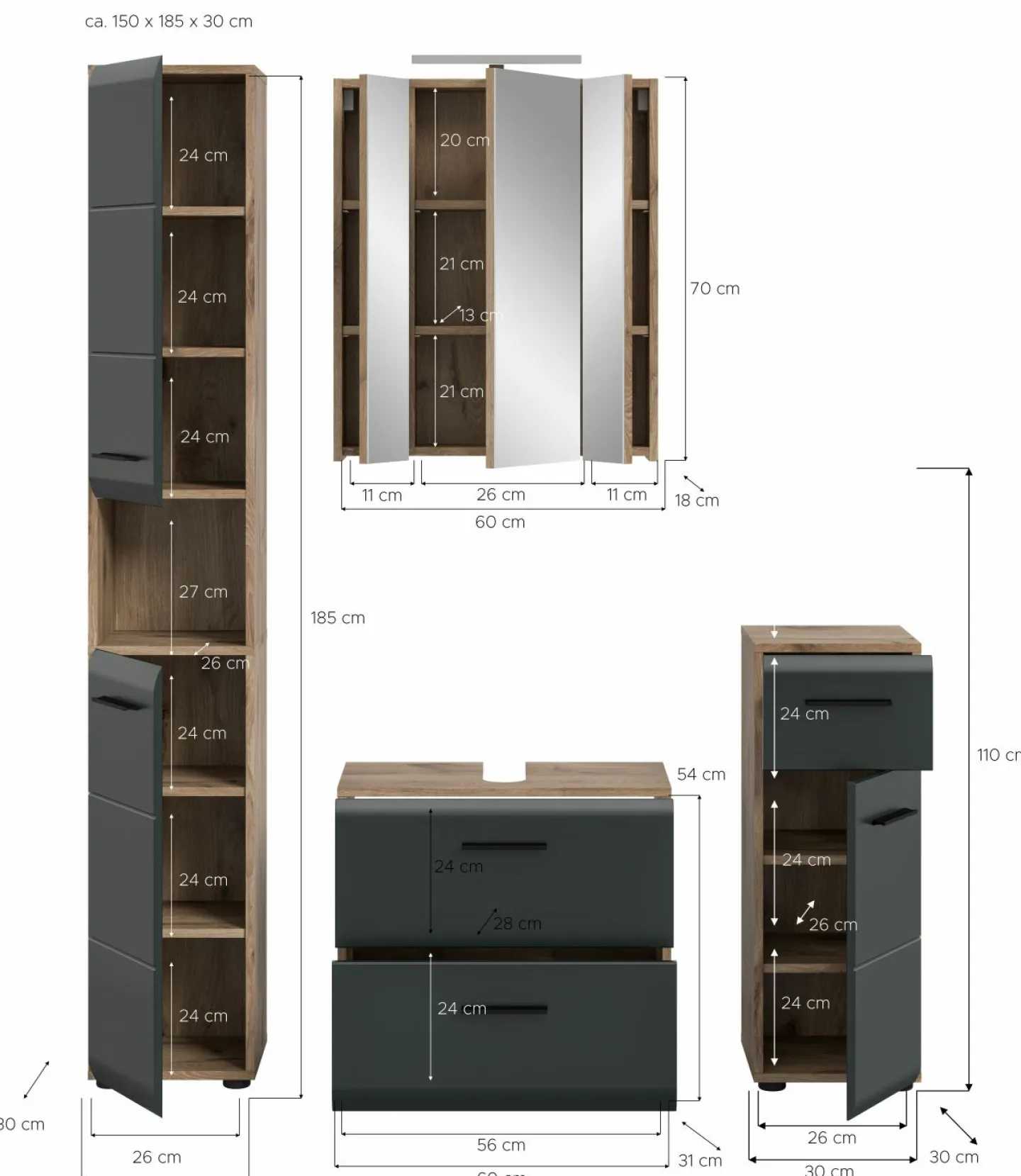 Xonox Badkombination 5-teilig BONGA* Badmöbel-Sets