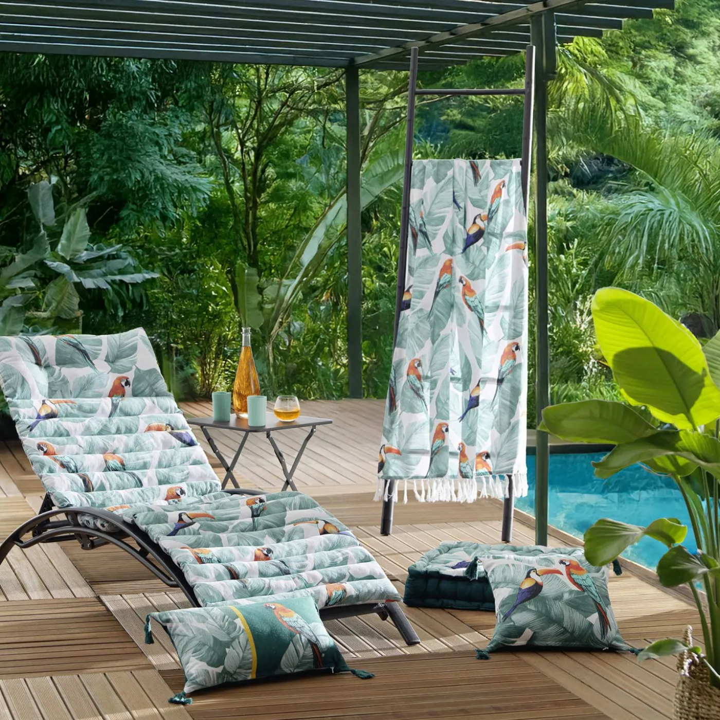 Decke mit Fransen Papagei OUTDOOR