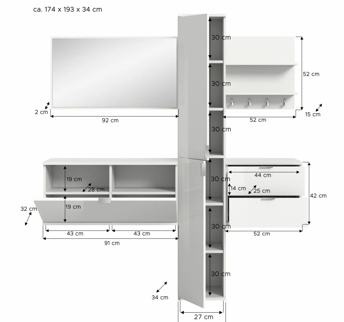 Xonox Garderobenkombination 5-teilig BODITE* Komplette Garderoben