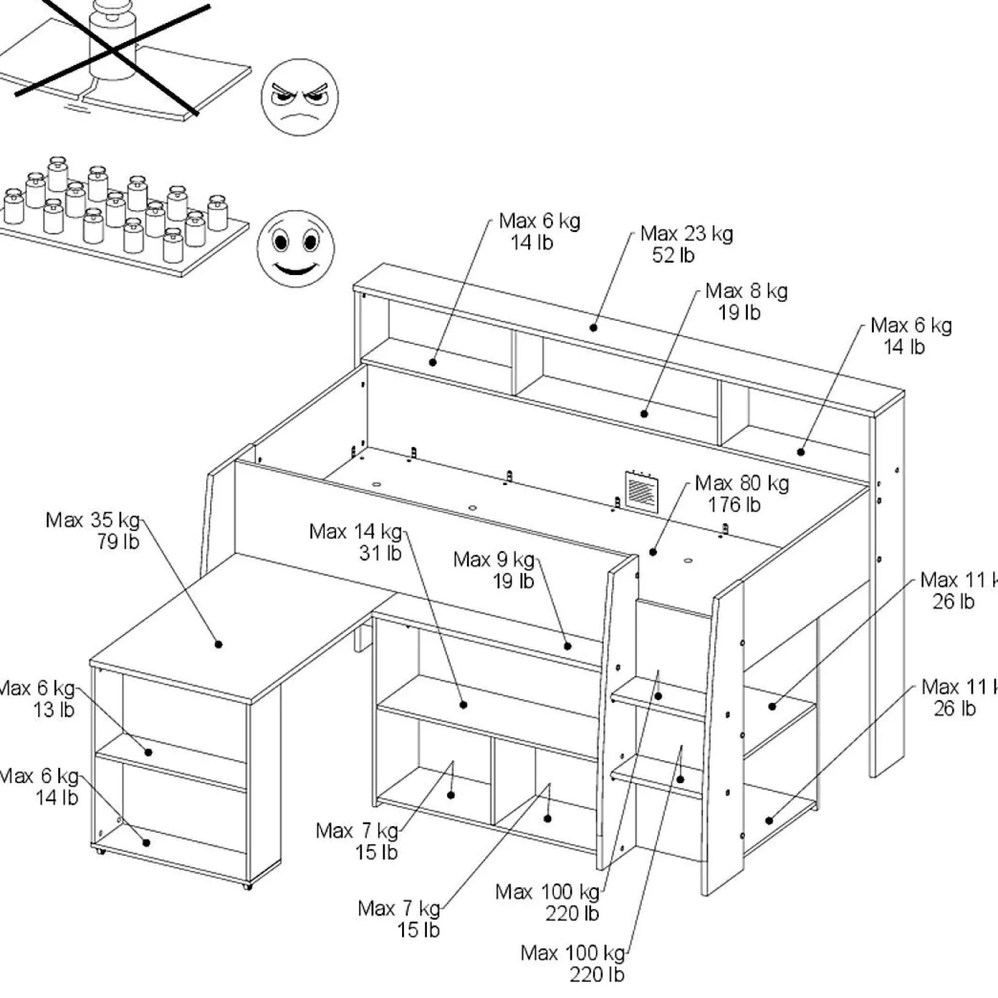 Parisot Hochbett AUSTIN*Kinder Einzelbetten|Hochbetten