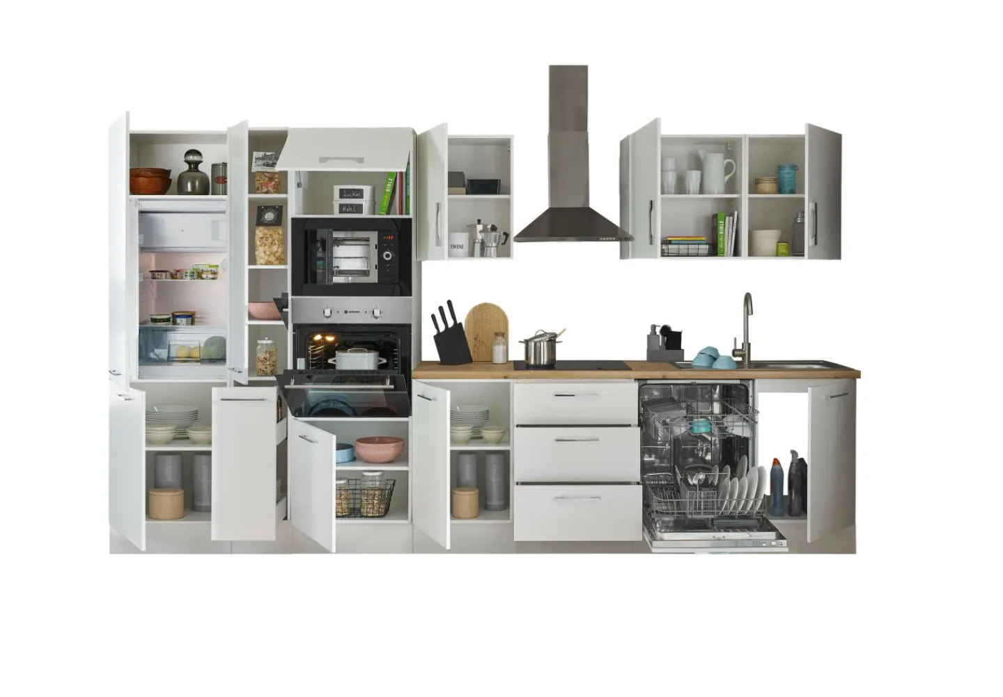 Bega BBK Küchenblock mit E-Geräten CORNWALL (Zeile-Backofen-Geschirrspüler-Kühlschrank-Mikrowelle-Apotheker) I* Küchenzeilen Mit Geräten