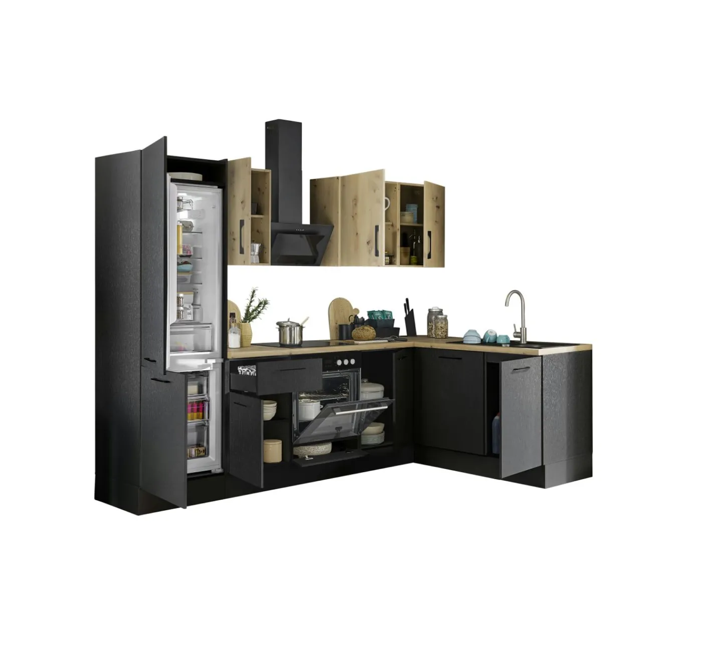 Bega BBK Küchenblock mit E-Geräten CORNWALL (Ecke-Geschirrspüler-Kühlschrank) IV* Küchenzeilen Mit Geräten