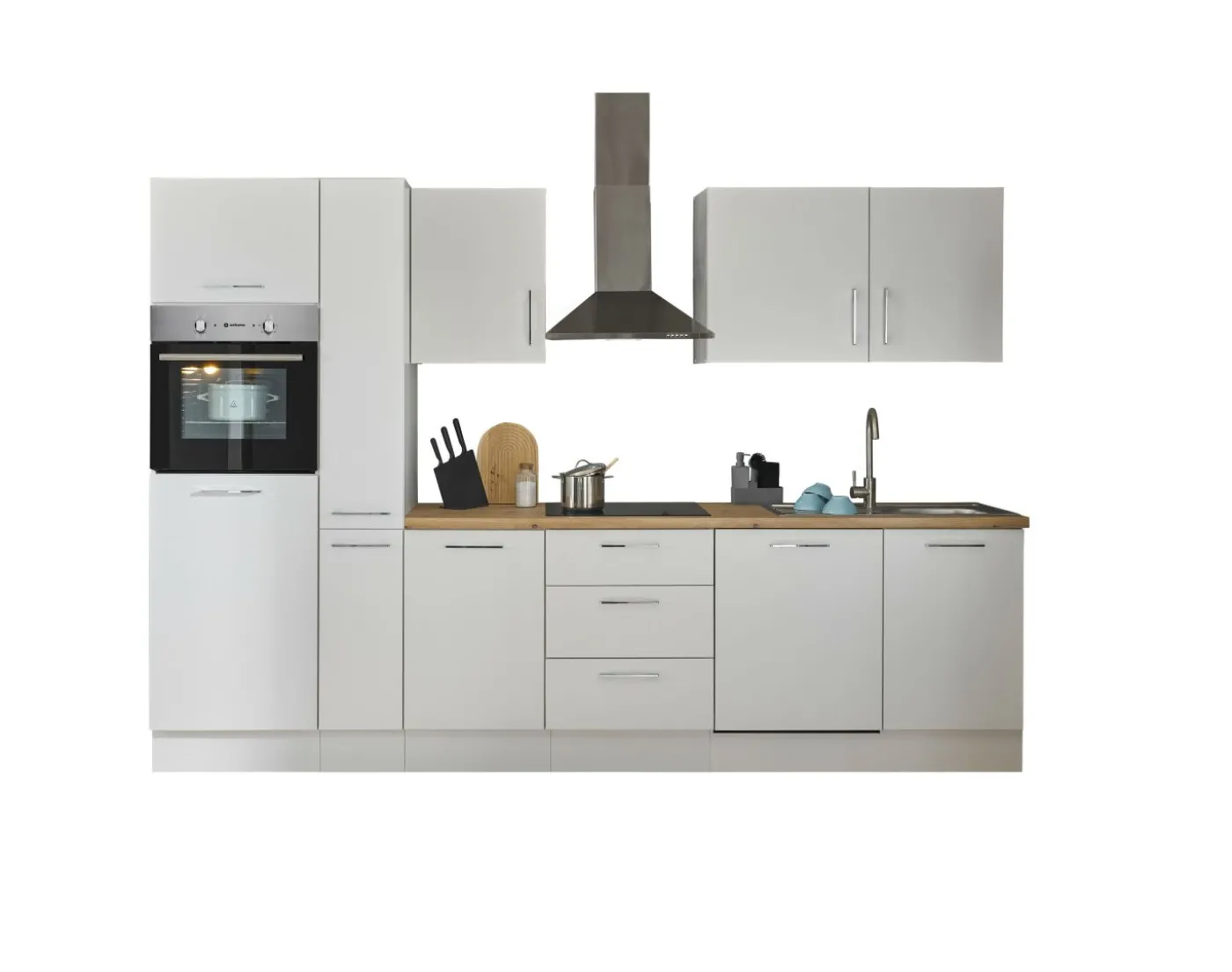 Küchenblock mit E-Geräten CORNWALL (Zeile-Backofen-Geschirrspüler-Kühlschrank-Apotheker) I