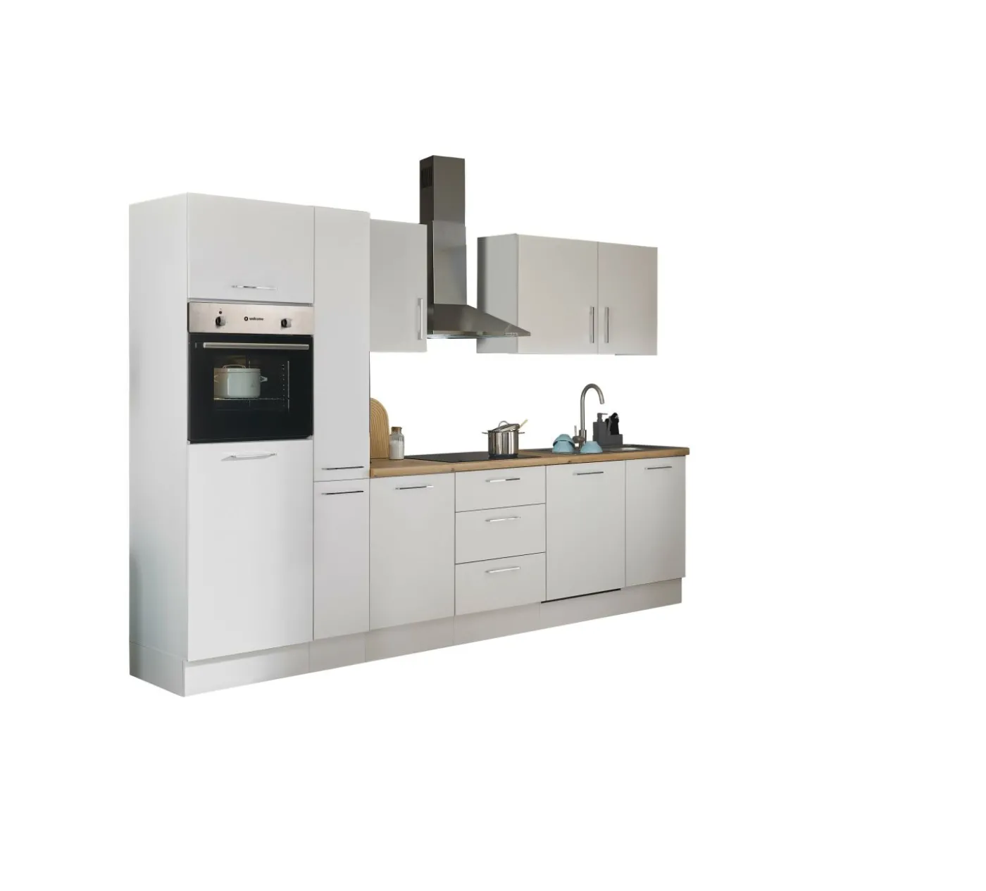 Küchenblock mit E-Geräten CORNWALL (Zeile-Backofen-Geschirrspüler-Kühlschrank-Apotheker) I