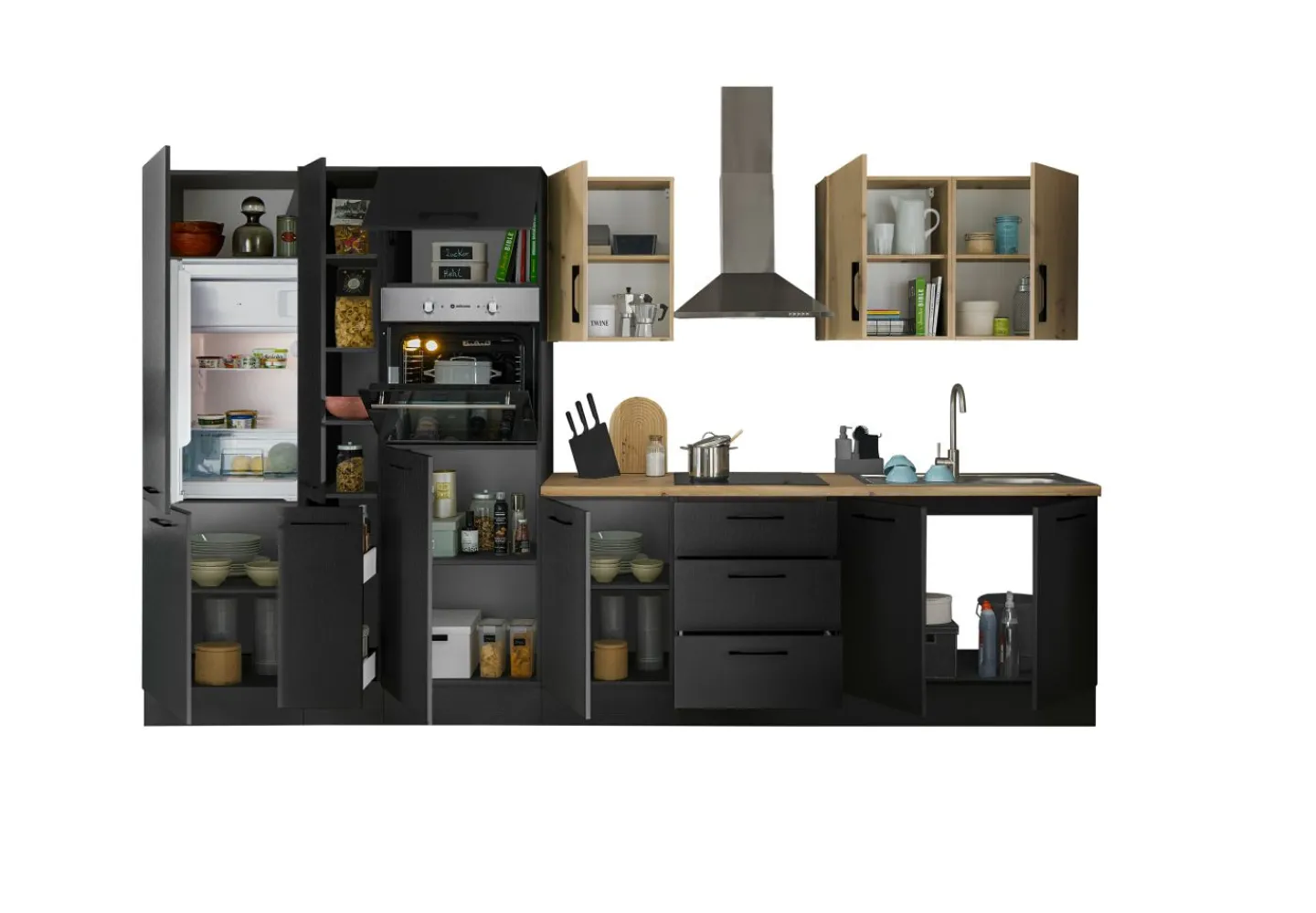 Bega BBK Küchenblock mit E-Geräten CORNWALL (Zeile-Backofen-Kühlschrank-Apotheker) VII* Küchenzeilen Mit Geräten