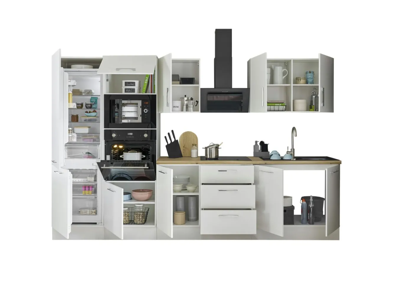 Küchenblock mit E-Geräten CORNWALL (Zeile-Backofen-Kühlschrank-Mikrowelle) II