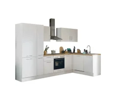 Küchenblock mit E-Geräten CORNWALL (Ecke-Geschirrspüler-Kühlschrank-Apotheker) I