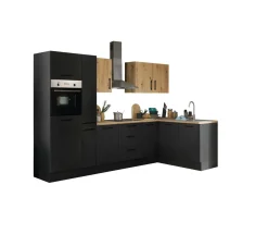 Küchenblock mit E-Geräten CORNWALL (Ecke-Backofen-Kühlschrank-Apotheker) V