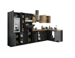 Küchenblock mit E-Geräten CORNWALL (Ecke-Backofen-Kühlschrank-Apotheker) VII