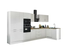 Küchenblock mit E-Geräten CORNWALL (Ecke-Backofen-Geschirrspüler-Kühlschrank-Mikrowelle-Apotheker) II