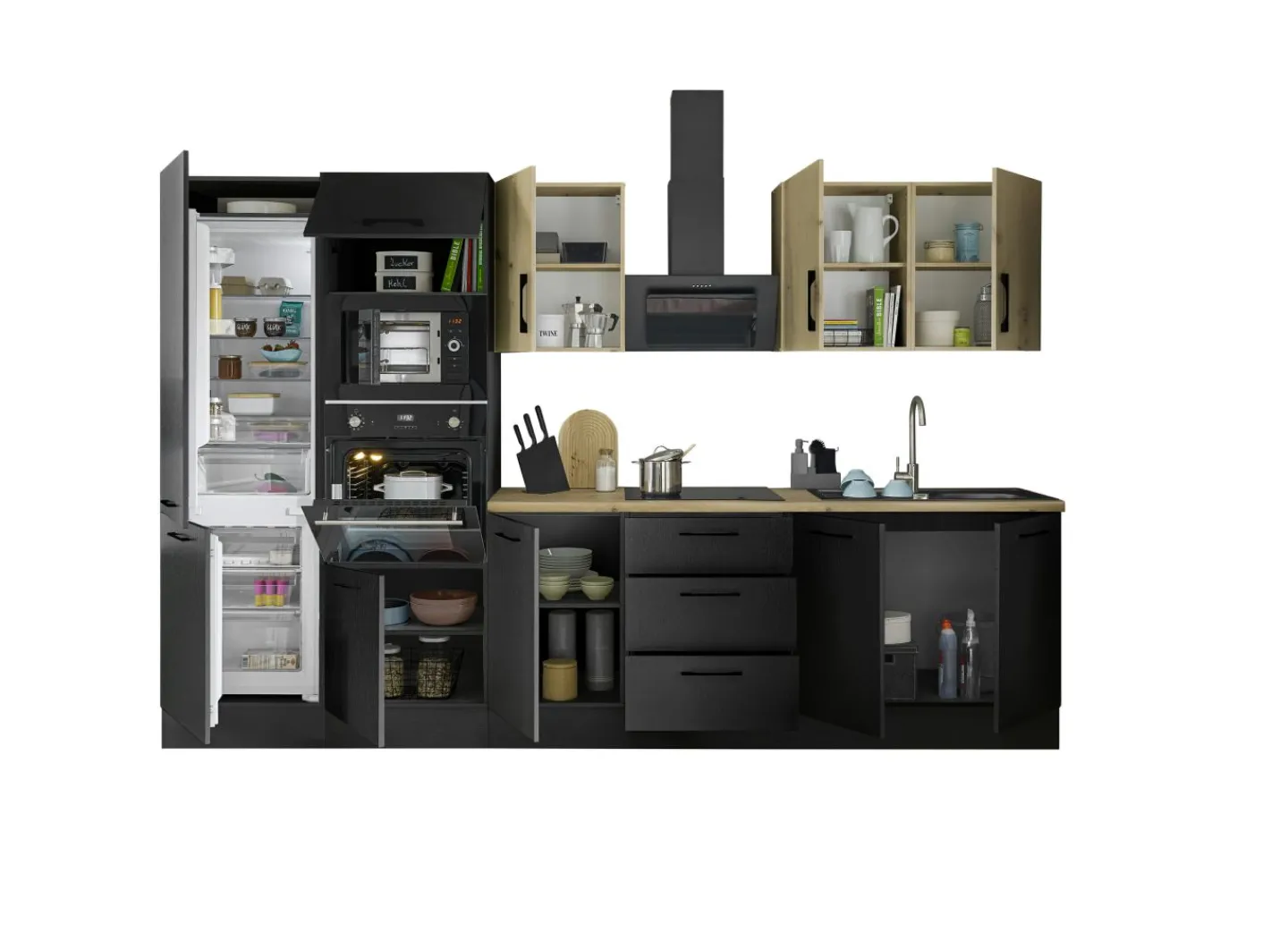 Bega BBK Küchenblock mit E-Geräten CORNWALL (Zeile-Backofen-Kühlschrank-Mikrowelle) IV* Küchenzeilen Mit Geräten