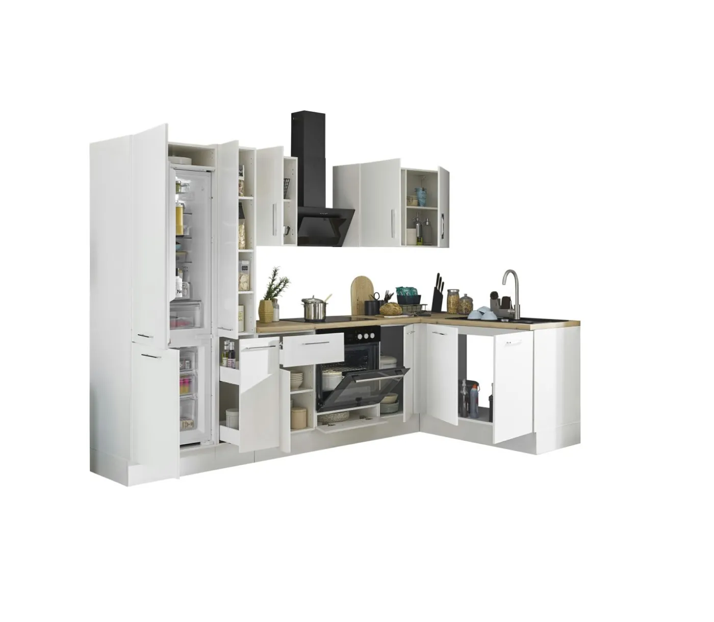 Küchenblock mit E-Geräten CORNWALL (Ecke-Kühlschrank-Apotheker) II