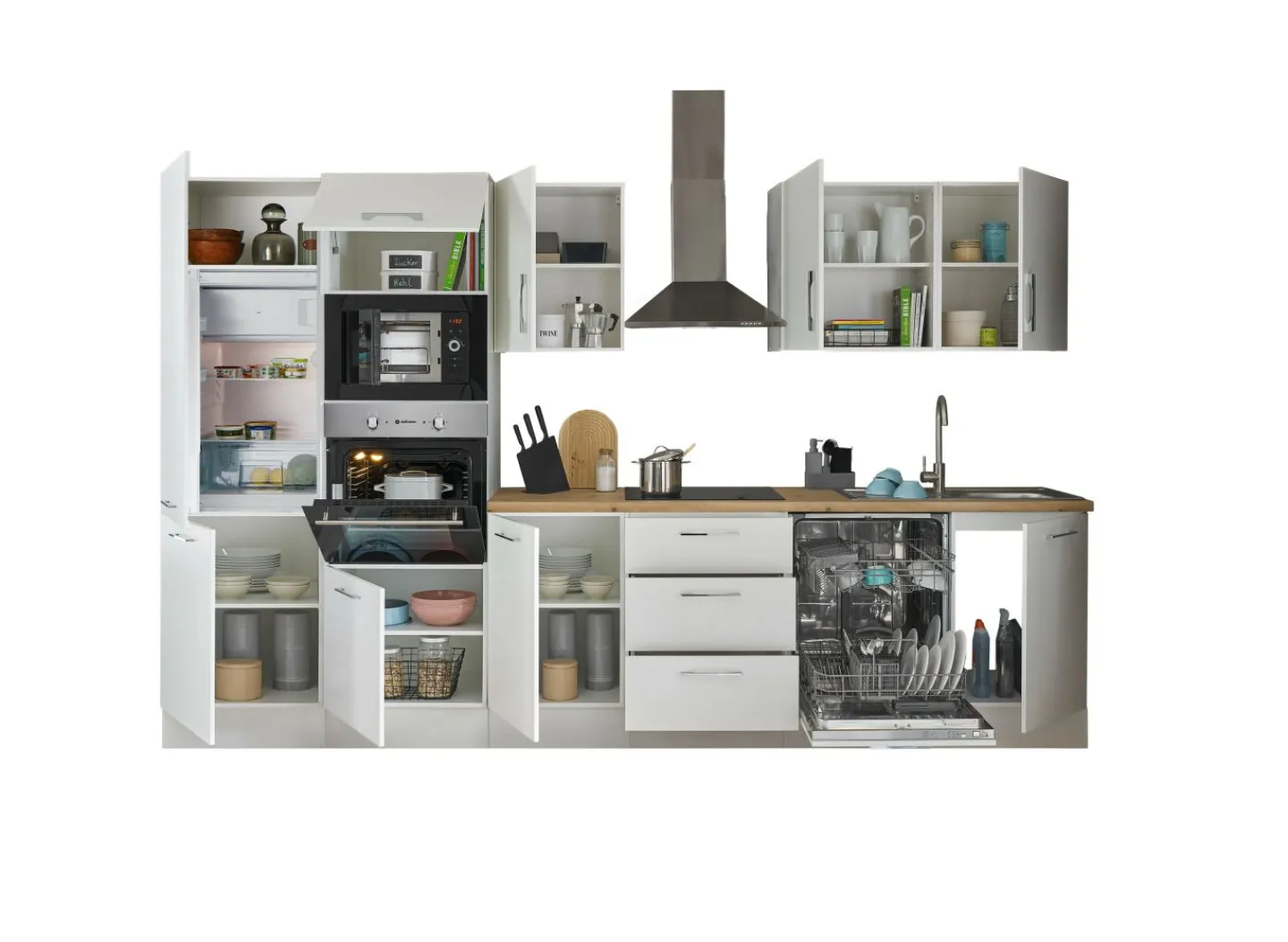 Bega BBK Küchenblock mit E-Geräten CORNWALL (Zeile-Backofen-Geschirrspüler-Kühlschrank-Mikrowelle) I* Küchenzeilen Mit Geräten
