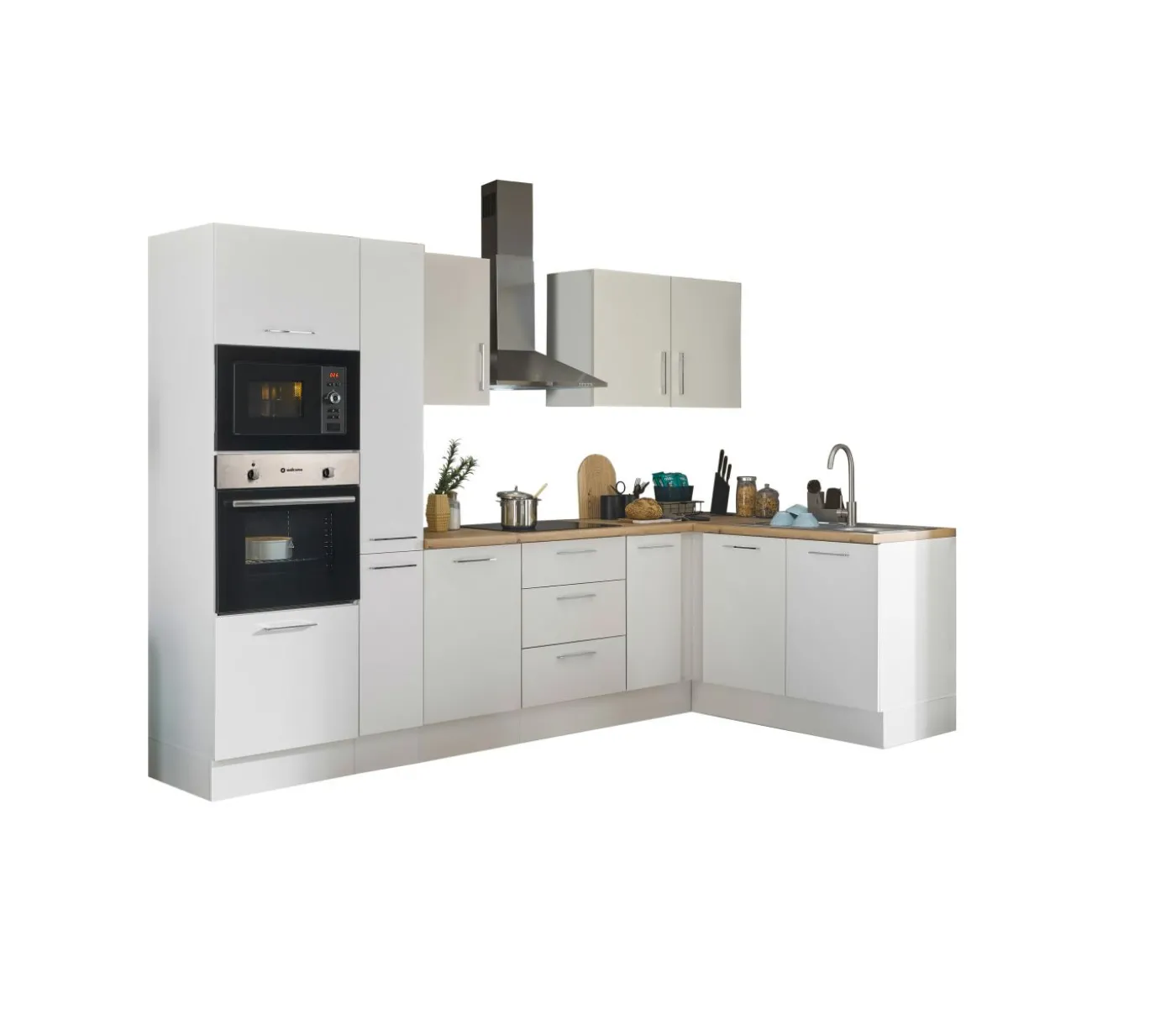 Küchenblock mit E-Geräten CORNWALL (Ecke-Backofen-Mikrowelle-Apotheker) I