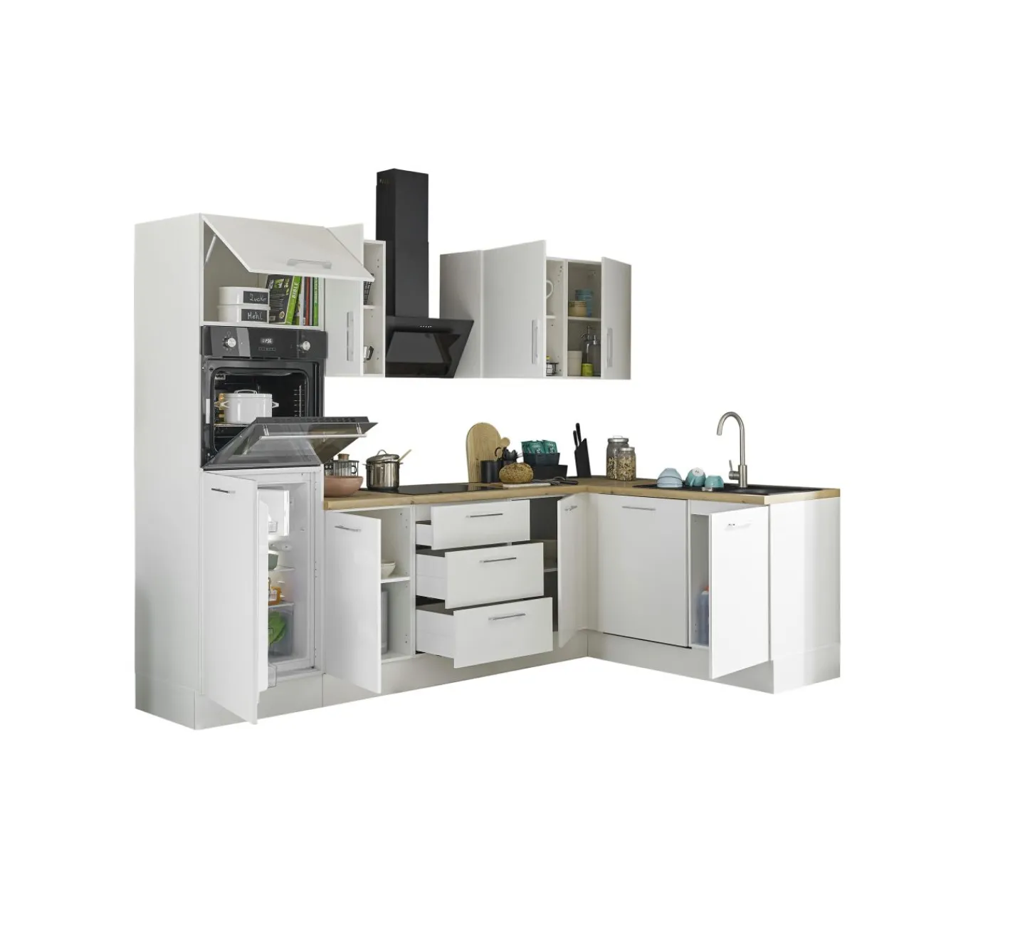 Bega BBK Küchenblock mit E-Geräten CORNWALL (Ecke-Backofen-Geschirrspüler-Kühlschrank) II* Küchenzeilen Mit Geräten