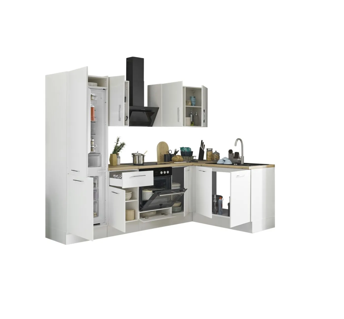 Küchenblock mit E-Geräten CORNWALL (Ecke-Kühlschrank) II