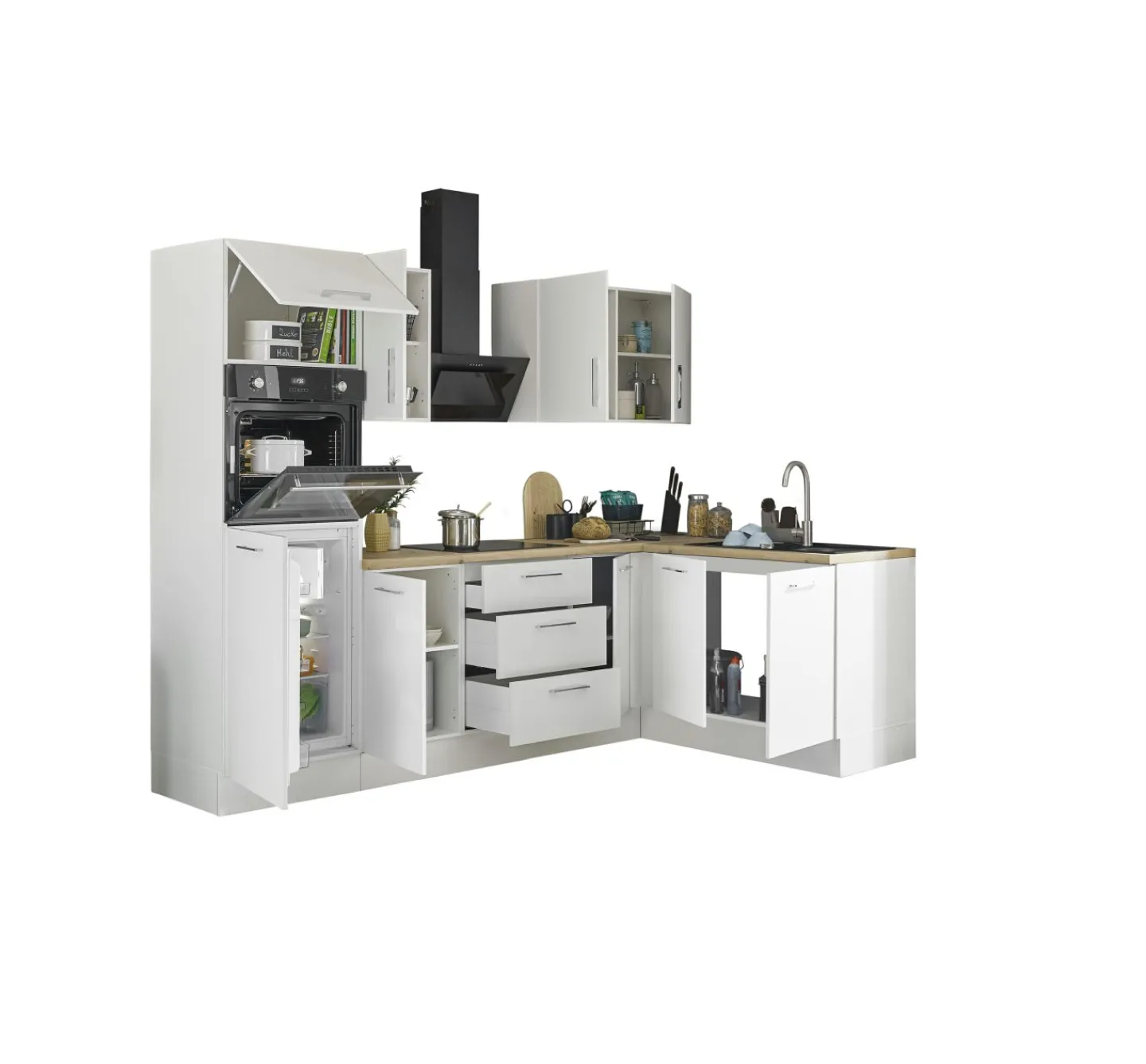 Bega BBK Küchenblock mit E-Geräten CORNWALL (Ecke-Backofen-Kühlschrank) II* Küchenzeilen Mit Geräten