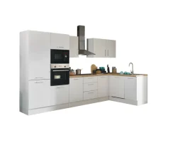 Küchenblock mit E-Geräten CORNWALL (Ecke-Backofen-Geschirrspüler-Kühlschrank-Mikrowelle) I