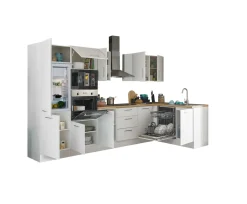 Küchenblock mit E-Geräten CORNWALL (Ecke-Backofen-Geschirrspüler-Kühlschrank-Mikrowelle) I