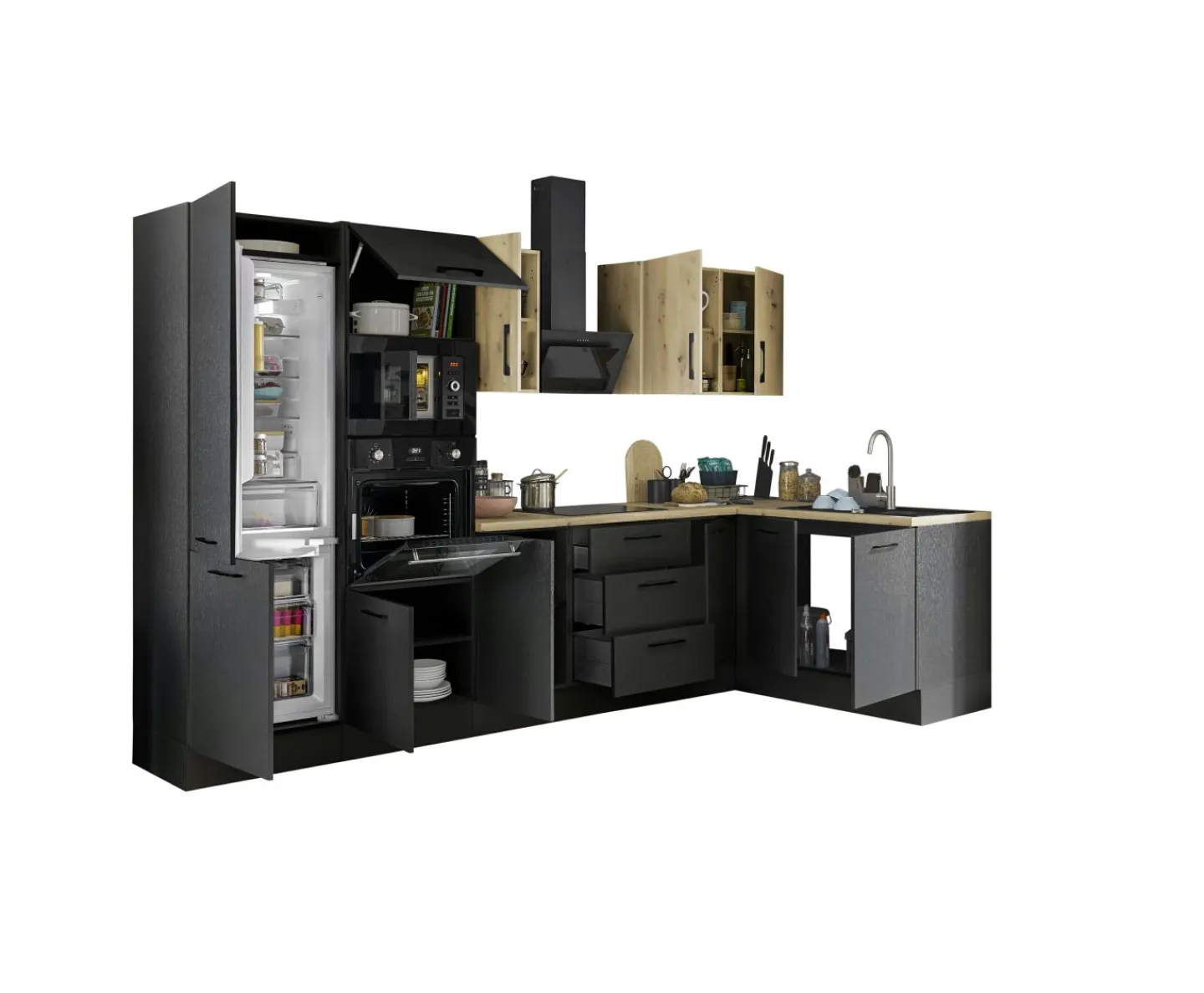 Bega BBK Küchenblock mit E-Geräten CORNWALL (Ecke-Backofen-Kühlschrank-Mikrowelle) IV* Küchenzeilen Mit Geräten