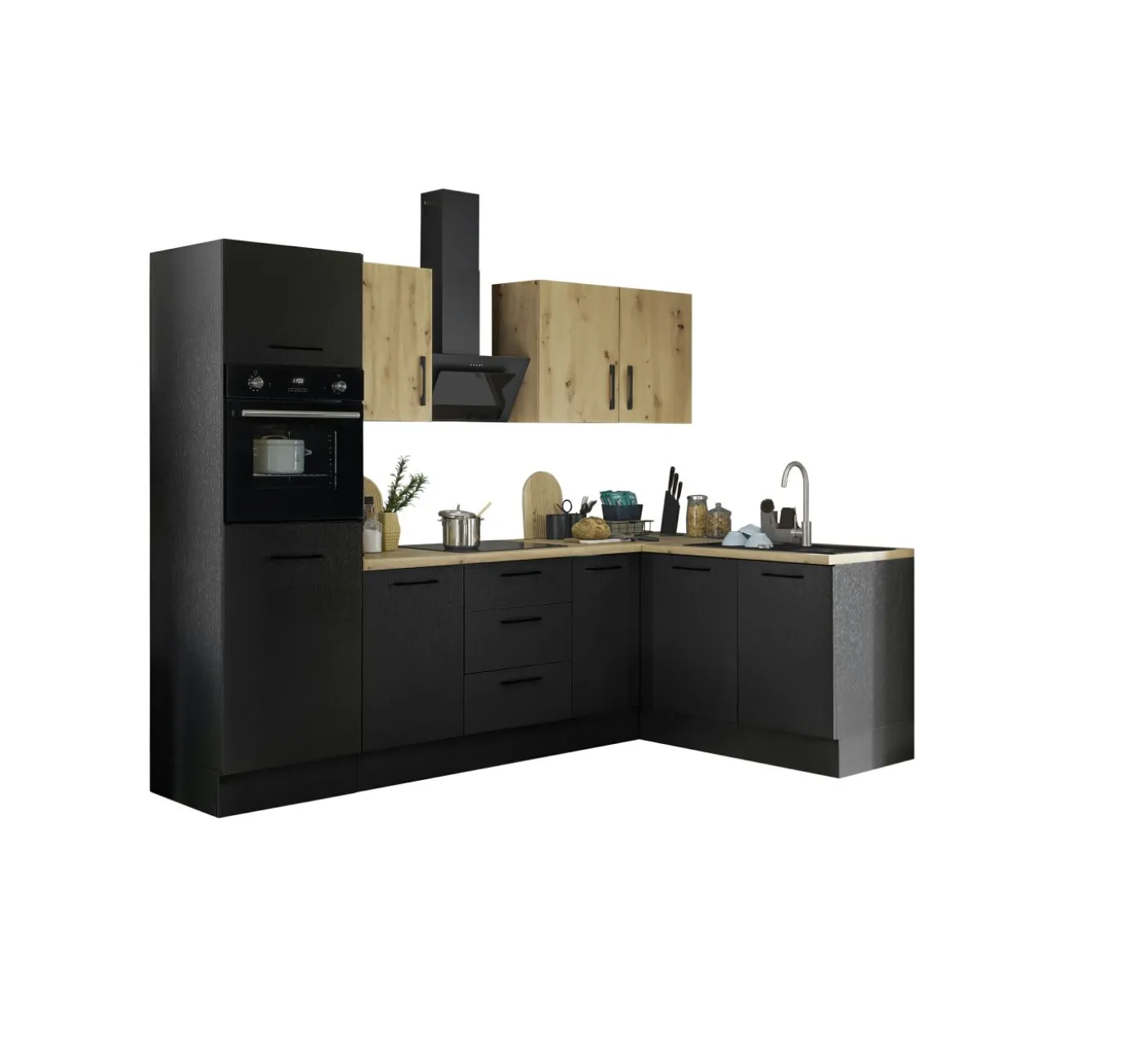 Küchenblock mit E-Geräten CORNWALL (Ecke-Backofen-Kühlschrank) VI
