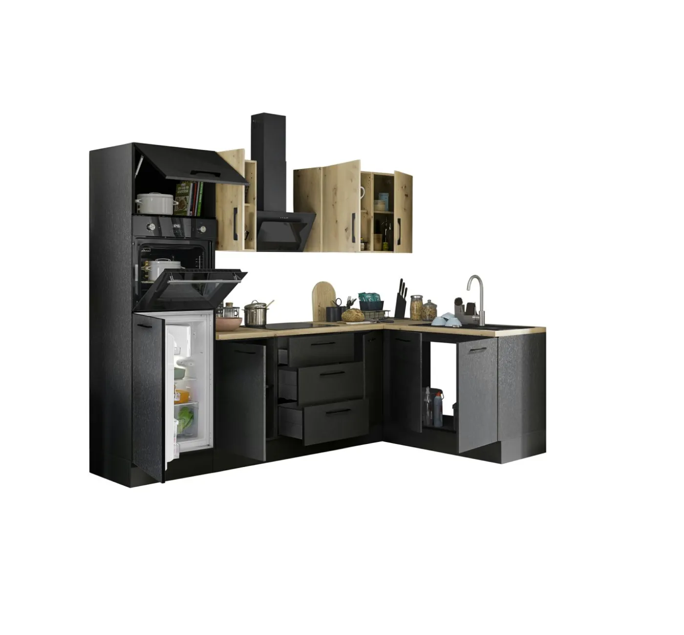 Küchenblock mit E-Geräten CORNWALL (Ecke-Backofen-Kühlschrank) VI