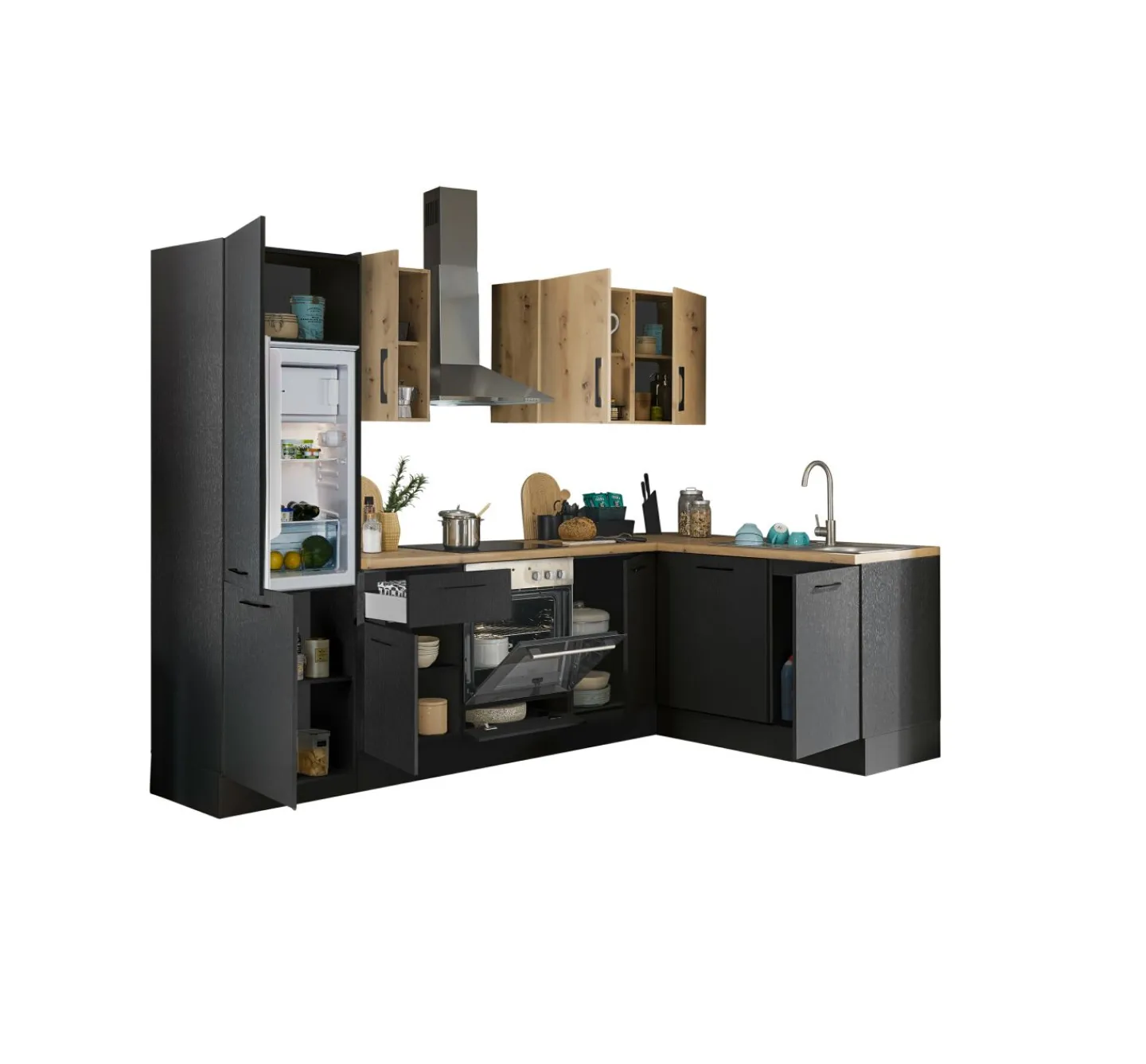 Bega BBK Küchenblock mit E-Geräten CORNWALL (Ecke-Geschirrspüler-Kühlschrank) III* Küchenzeilen Mit Geräten