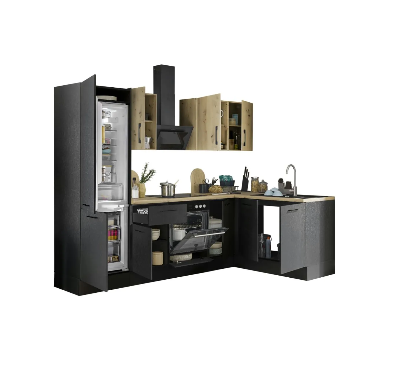 Küchenblock mit E-Geräten CORNWALL (Ecke-Kühlschrank) IV