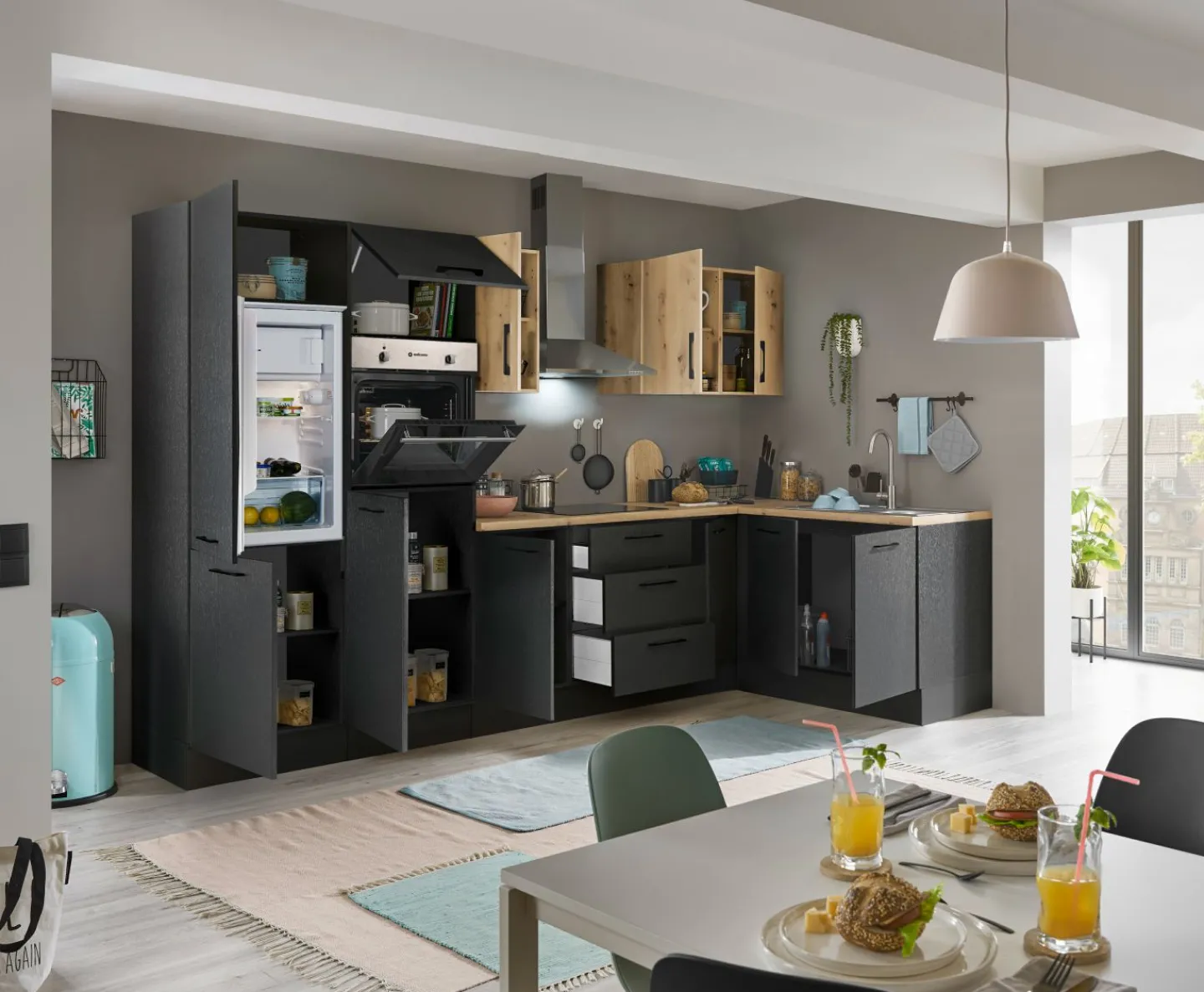 Bega BBK Küchenblock mit E-Geräten CORNWALL (Ecke-Backofen-Kühlschrank) VII* Küchenzeilen Mit Geräten