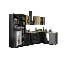 Küchenblock mit E-Geräten CORNWALL (Ecke-Backofen-Kühlschrank-Apotheker) VI