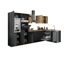 Küchenblock mit E-Geräten CORNWALL (Ecke-Backofen-Geschirrspüler-Kühlschrank) XII