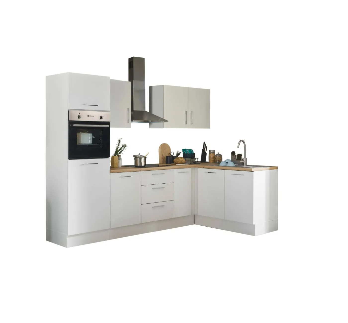 Küchenblock mit E-Geräten CORNWALL (Ecke-Backofen-Kühlschrank) I
