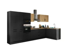 Küchenblock mit E-Geräten CORNWALL (Ecke-Backofen-Geschirrspüler-Kühlschrank-Mikrowelle-Apotheker) III