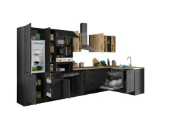 Küchenblock mit E-Geräten CORNWALL (Ecke-Backofen-Geschirrspüler-Kühlschrank-Mikrowelle-Apotheker) III