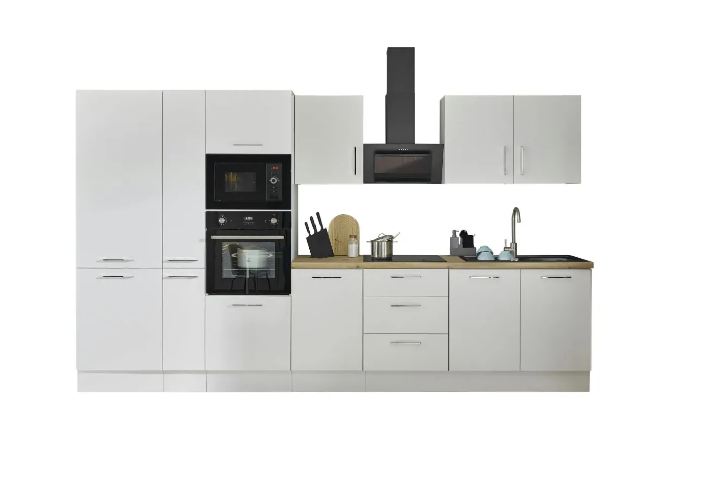 Küchenblock mit E-Geräten CORNWALL (Zeile-Backofen-Kühlschrank-Mikrowelle-Apotheker) II