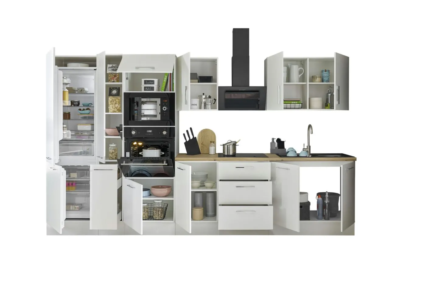 Küchenblock mit E-Geräten CORNWALL (Zeile-Backofen-Kühlschrank-Mikrowelle-Apotheker) II