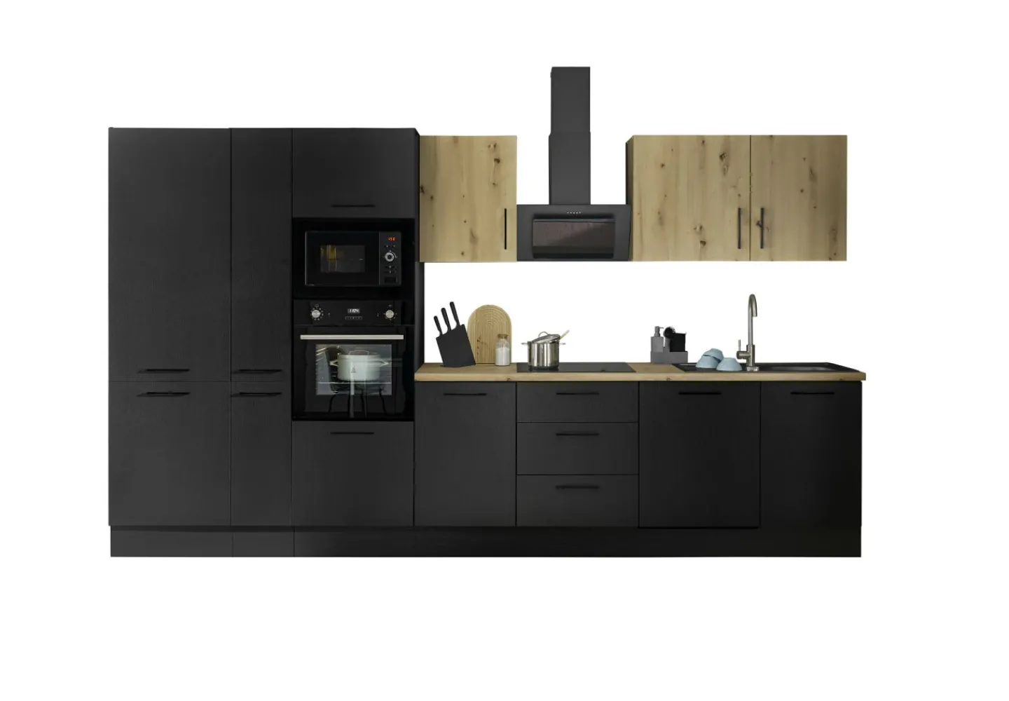 Bega BBK Küchenblock mit E-Geräten CORNWALL (Zeile-Backofen-Geschirrspüler-Kühlschrank-Mikrowelle-Apotheker) IV* Küchenzeilen Mit Geräten
