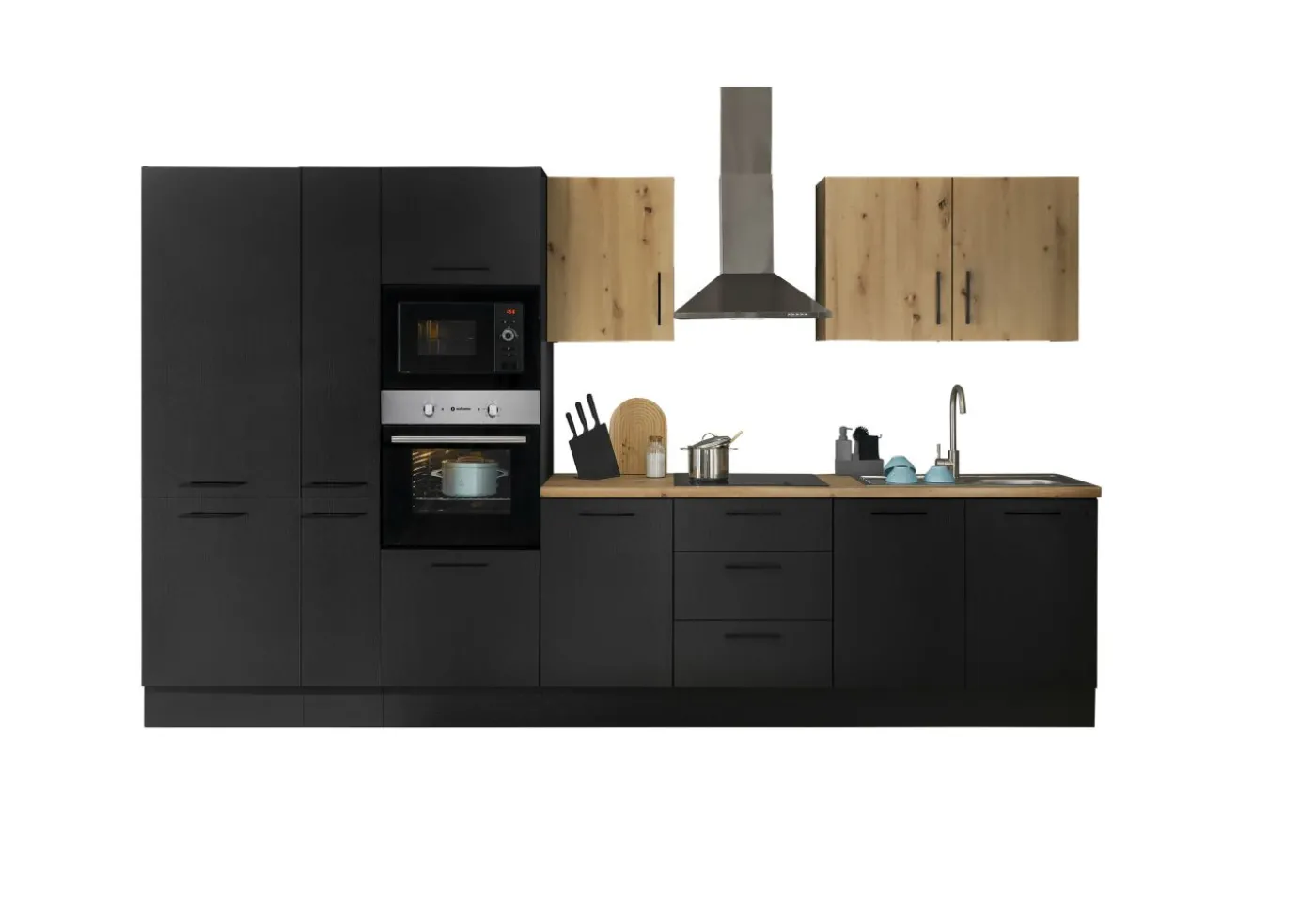 Küchenblock mit E-Geräten CORNWALL (Zeile-Backofen-Kühlschrank-Mikrowelle-Apotheker) III