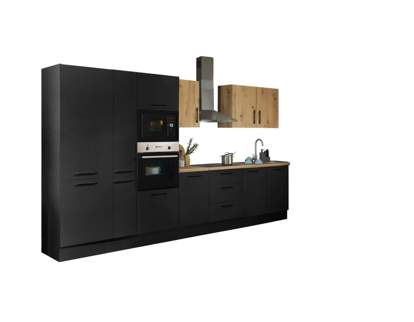 Küchenblock mit E-Geräten CORNWALL (Zeile-Backofen-Kühlschrank-Mikrowelle-Apotheker) III