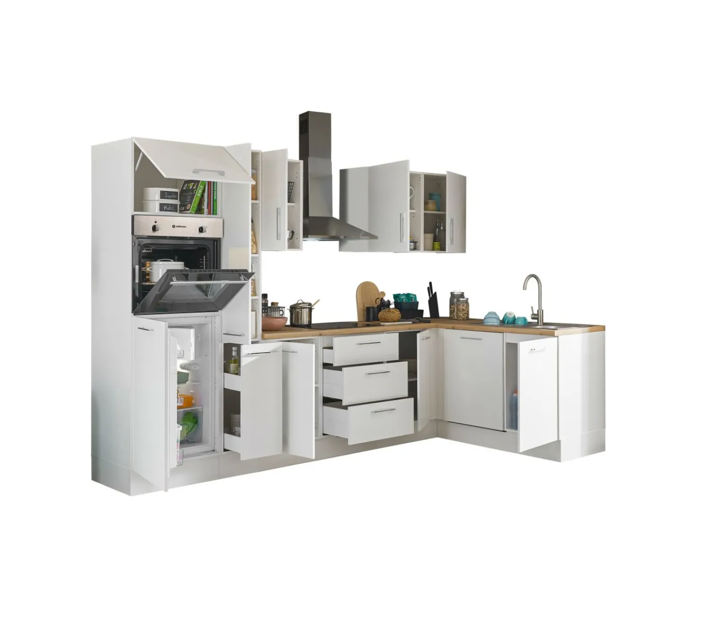 Bega BBK Küchenblock mit E-Geräten CORNWALL (Ecke-Backofen-Geschirrspüler-Kühlschrank) III* Küchenzeilen Mit Geräten