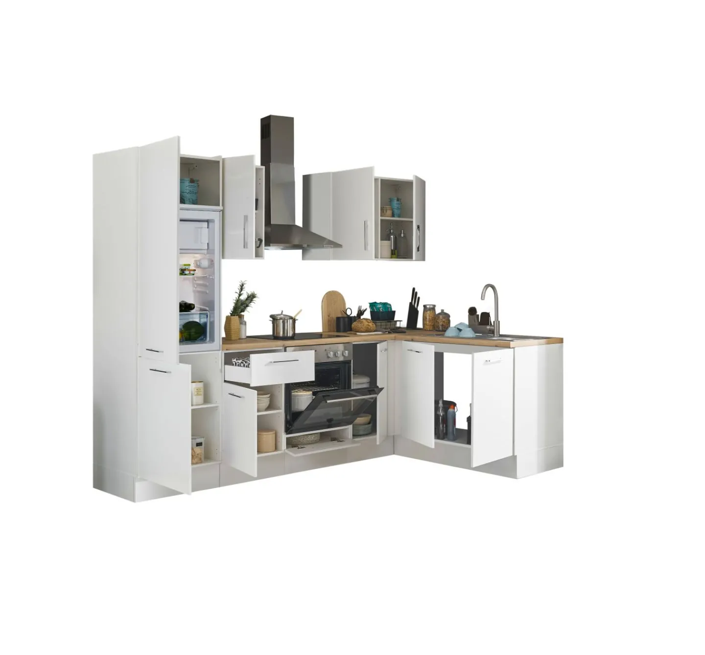 Bega BBK Küchenblock mit E-Geräten CORNWALL (Ecke-Kühlschrank) I* Küchenzeilen Mit Geräten