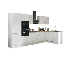 Küchenblock mit E-Geräten CORNWALL (Ecke-Backofen-Geschirrspüler-Kühlschrank-Mikrowelle) II