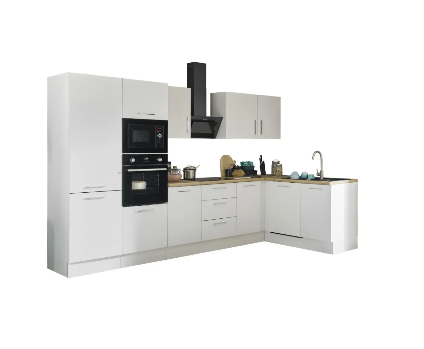 Küchenblock mit E-Geräten CORNWALL (Ecke-Backofen-Geschirrspüler-Kühlschrank-Mikrowelle) II