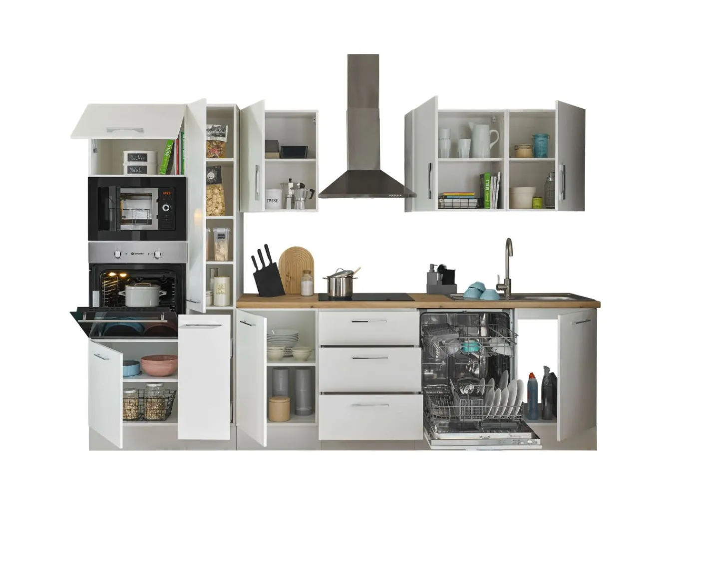 Bega BBK Küchenblock mit E-Geräten CORNWALL (Zeile-Backofen-Geschirrspüler-Mikrowelle-Apotheker) I* Küchenzeilen Mit Geräten