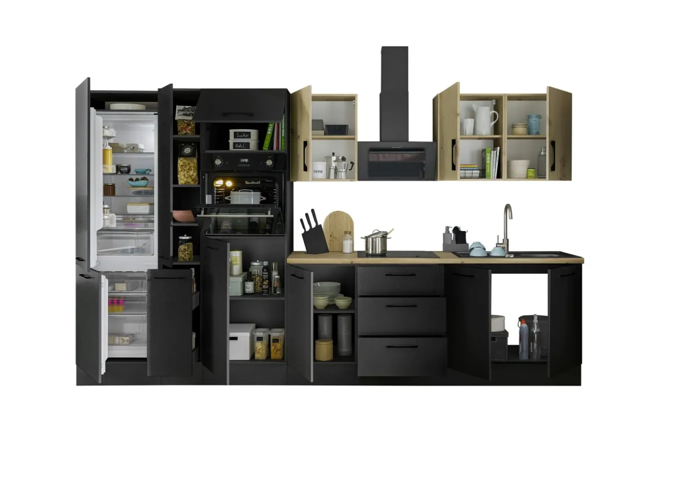 Küchenblock mit E-Geräten CORNWALL (Zeile-Backofen-Kühlschrank-Apotheker) VIII