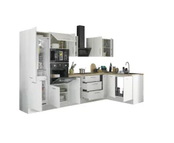 Küchenblock mit E-Geräten CORNWALL (Ecke-Backofen-Kühlschrank-Mikrowelle) II