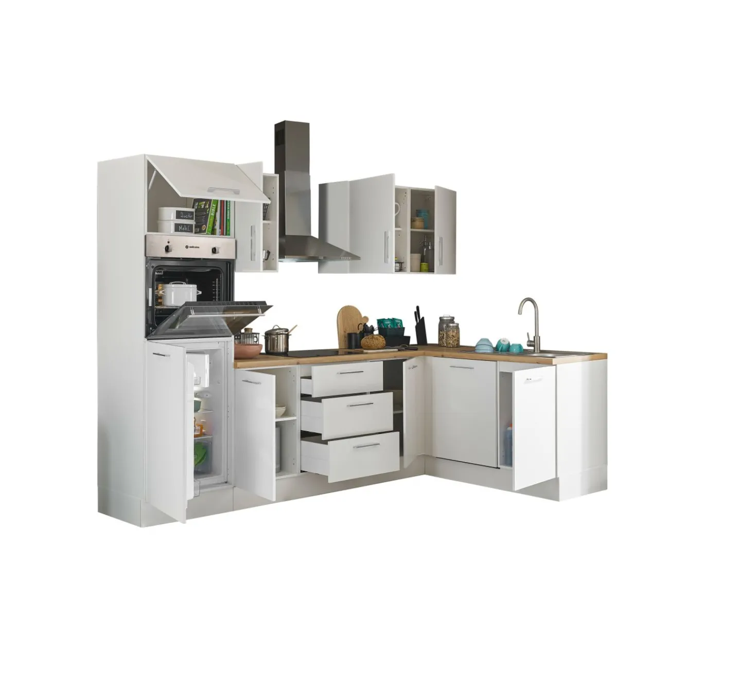 Bega BBK Küchenblock mit E-Geräten CORNWALL (Ecke-Backofen-Geschirrspüler-Kühlschrank) I* Küchenzeilen Mit Geräten