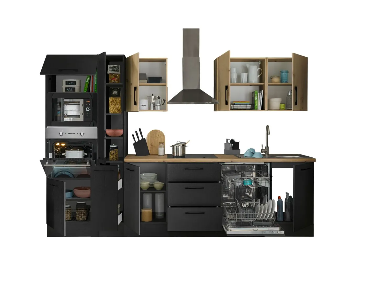 Bega BBK Küchenblock mit E-Geräten CORNWALL (Zeile-Backofen-Geschirrspüler-Mikrowelle-Apotheker) III* Küchenzeilen Mit Geräten