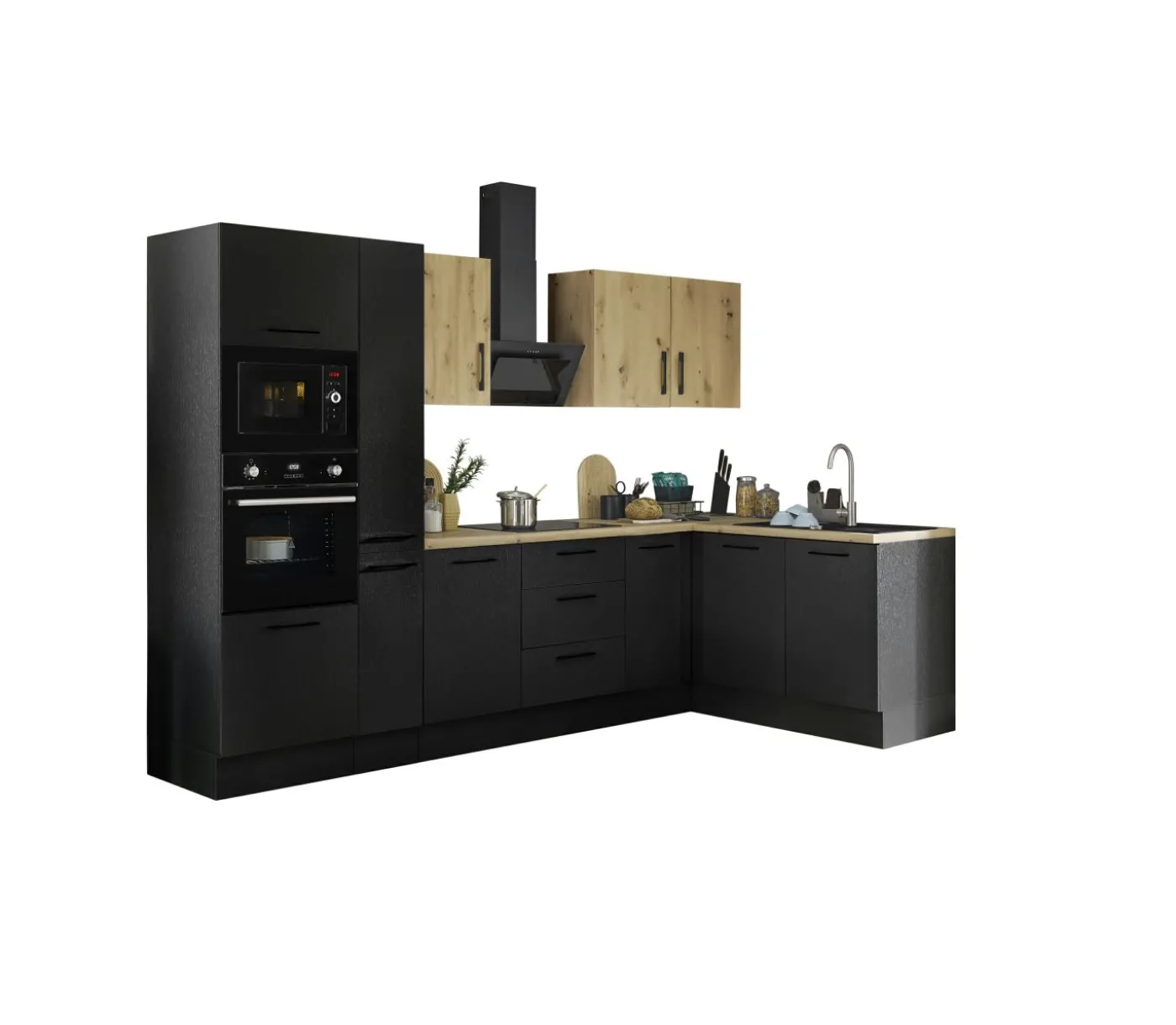 Küchenblock mit E-Geräten CORNWALL (Ecke-Backofen-Mikrowelle-Apotheker) IV